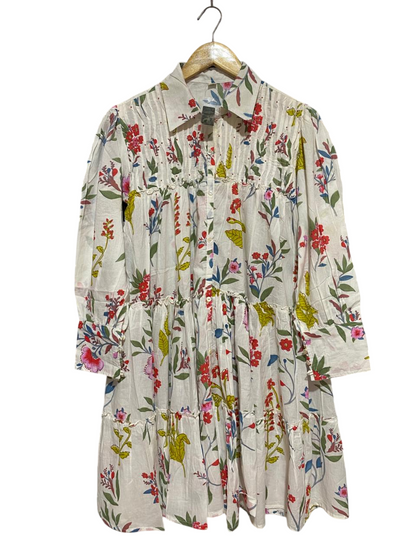 |L| BUST 20| B30| WOMEN'S FLORAL PRINT TUCKED CHON TRICOT TIERED SHIRT DRESS