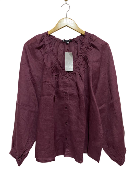 WOMAN ACTIVE |M| BUST 24| B30| RUFFLED V-NECK LONG SLEEVE LINEN BLOUSE