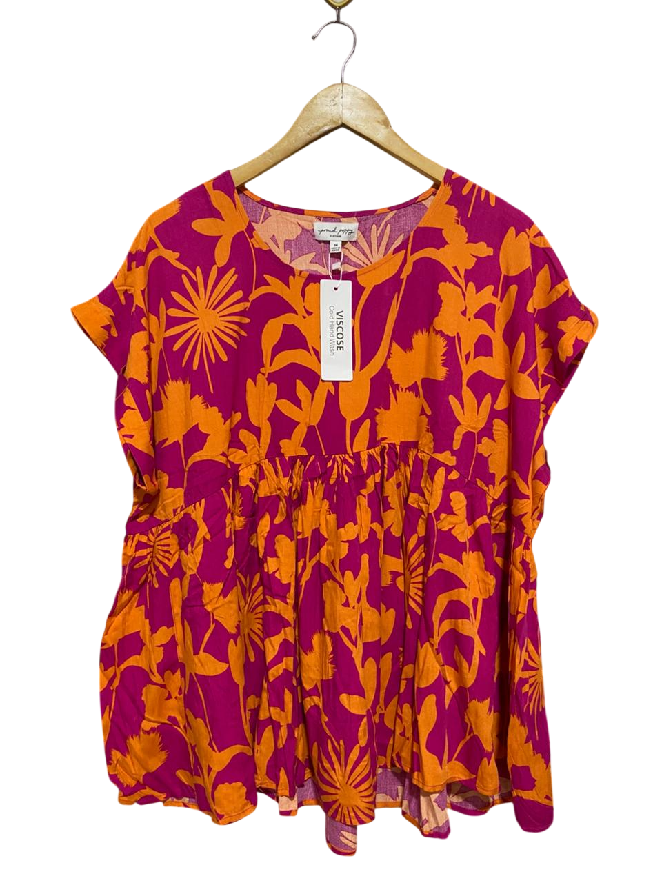 PROUD POPPY |L| BUST FREE| B30| WOMEN'S BOLD FLORAL CAPPED SLEEVE BABYDOLL BLOUSE
