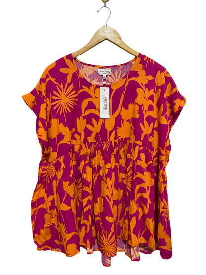 PROUD POPPY |L| BUST FREE| B30| WOMEN'S BOLD FLORAL CAPPED SLEEVE BABYDOLL BLOUSE