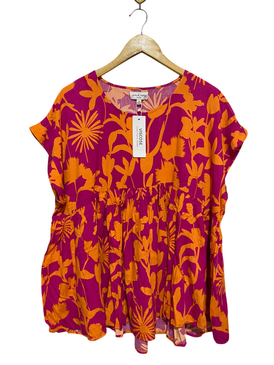 PROUD POPPY |L| BUST FREE| B30| WOMEN'S BOLD FLORAL CAPPED SLEEVE BABYDOLL BLOUSE