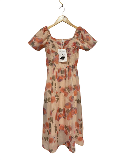 MENGMENGJIA |S| BUST 14| B30| WOMEN'S FLORAL PRINT SWEETHEART NECK MIDI DRESS WITH PUFF SLEEVES