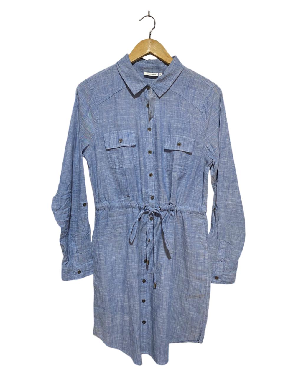 JEANSWEST |M| BUST 18| B30| CHAMBRAY BUTTON-DOWN DRAWSTRING CASUAL DRESS