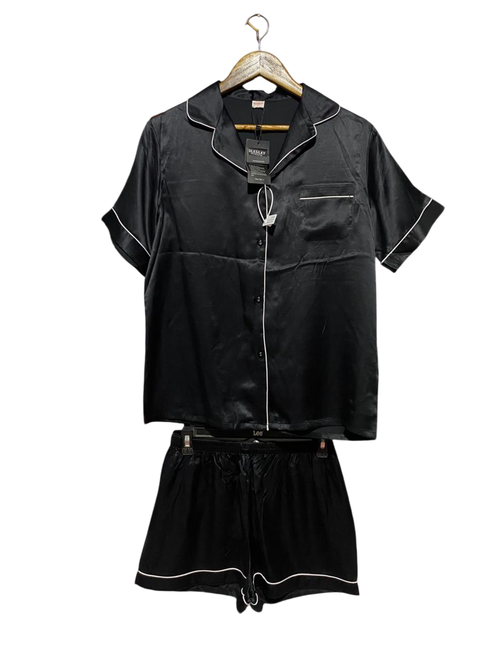 SILKSILKY |S| B30| PREMIUM LUXURY JET BLACK SATIN LOUNGEWEAR CO-ORD SET