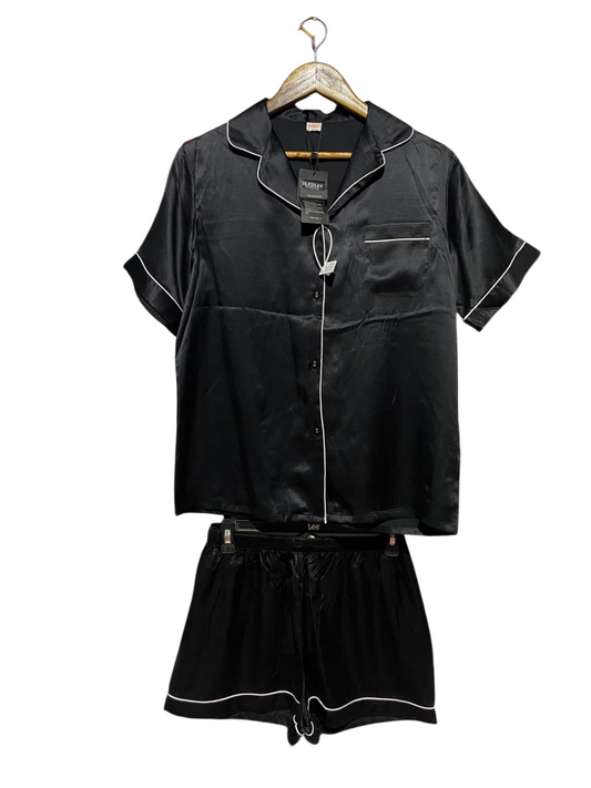 SILKSILKY |S| B30| PREMIUM LUXURY JET BLACK SATIN LOUNGEWEAR CO-ORD SET