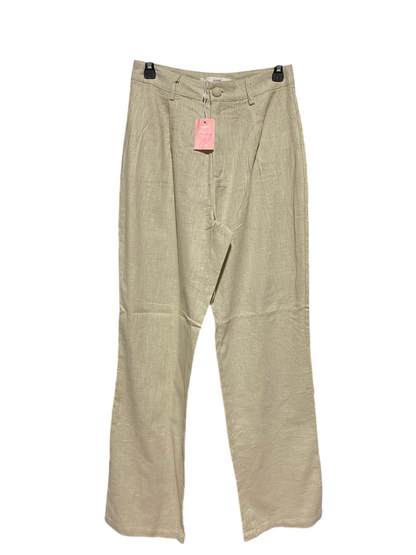 SUPRE |M| WAIST 28| B30| PREMIUM HIGH-WAISTED STRAIGHT-LEG LINEN BLEND TROUSERS IN BEIGE OATMEAL