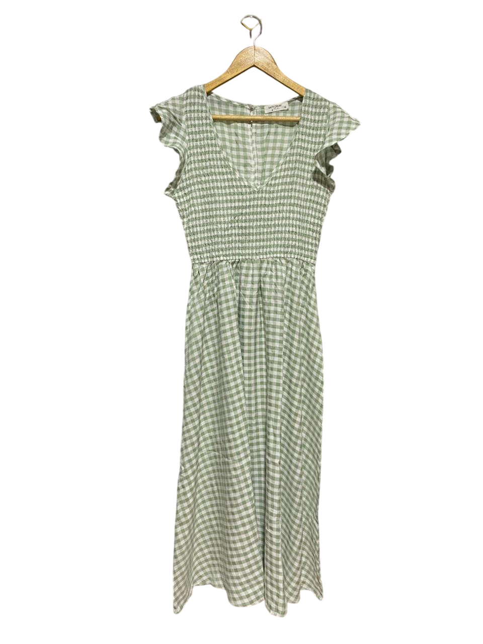 SALTY CRUSH |M| BUST 15| B30| SAGE GREEN GINGHAM SMOCKED MAXI DRESS