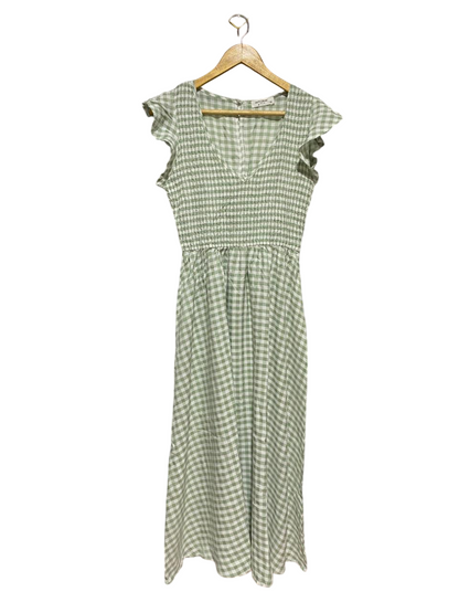 SALTY CRUSH |M| BUST 15| B30| SAGE GREEN GINGHAM SMOCKED MAXI DRESS