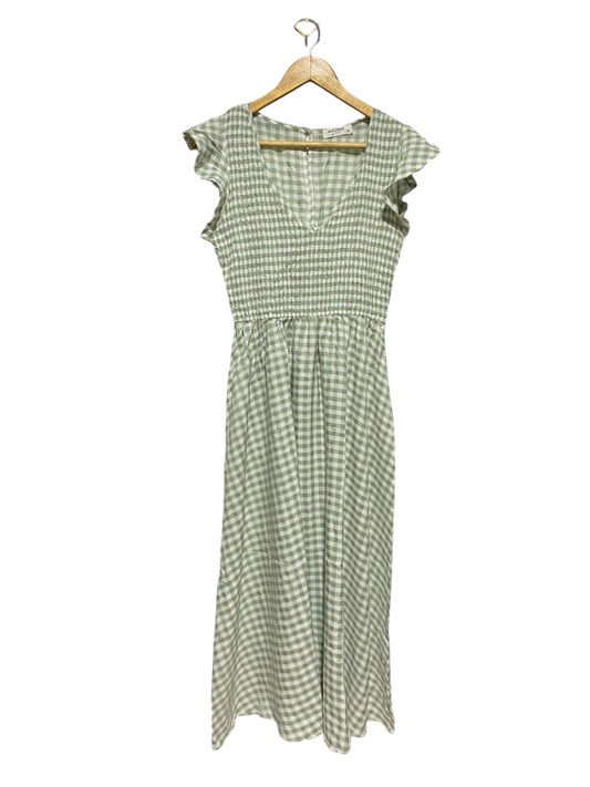 SALTY CRUSH |M| BUST 15| B30| SAGE GREEN GINGHAM SMOCKED MAXI DRESS