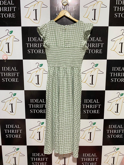 SALTY CRUSH |M| BUST 15| B30| SAGE GREEN GINGHAM SMOCKED MAXI DRESS