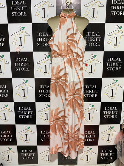 SHEIN CURVE |XL| BUST 21| B30| PREMIUM TROPICAL PALM PRINT HALTER-NECK JUMPSUIT WITH TIE-COLLAR