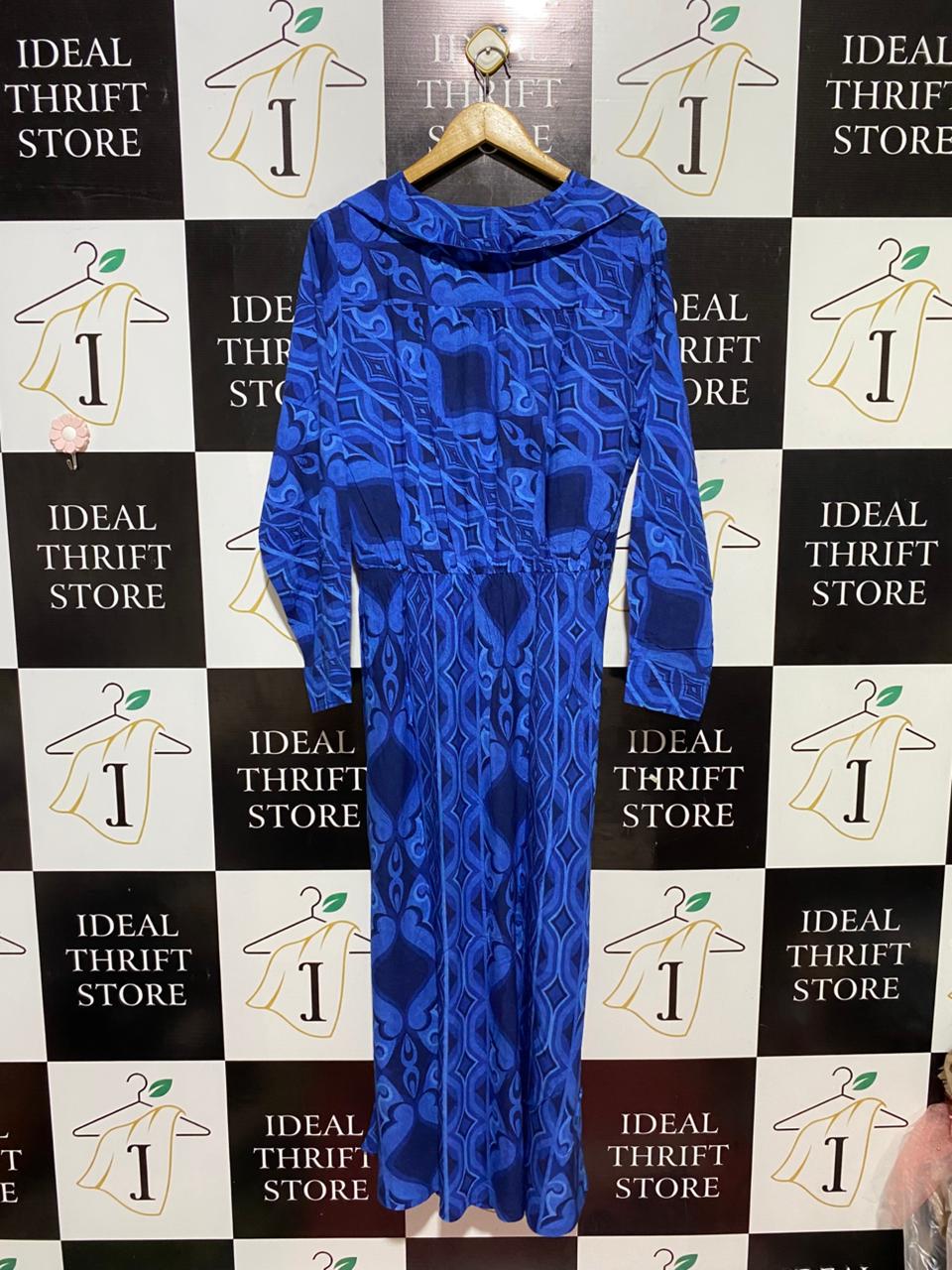 NATASHA GAN |L| BUST 19| B30| ROYAL BLUE ABSTRACT PRINT MAXI DRESS FOR WOMEN
