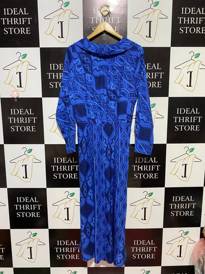NATASHA GAN |L| BUST 19| B30| ROYAL BLUE ABSTRACT PRINT MAXI DRESS FOR WOMEN