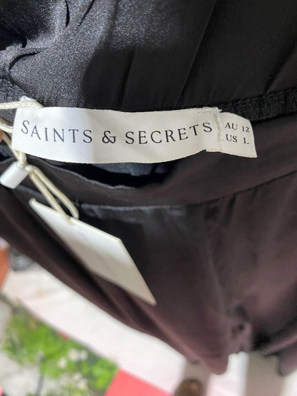 SAINTS & SECRETS |M| WAIST 27| B3O| ELEGANT BLACK SATIN WIDE LEG PALAZZO PANTS FOR WOMEN