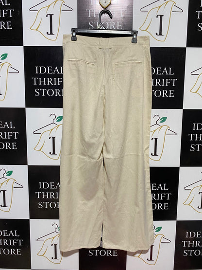 SEVEN WONDERS |L| WAIST 32| B30| ELEGANT CREAM WIDE LEG FORMAL TROUSERS FOR WOMEN