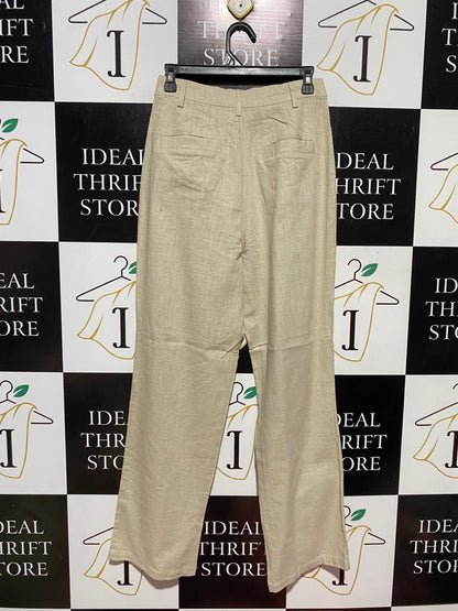 SUPRE |M| WAIST 28| B30| PREMIUM HIGH-WAISTED STRAIGHT-LEG LINEN BLEND TROUSERS IN BEIGE OATMEAL