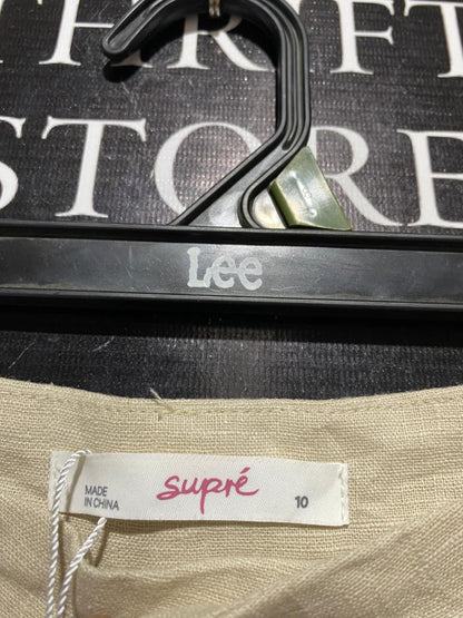 SUPRE |M| WAIST 28| B30| PREMIUM HIGH-WAISTED STRAIGHT-LEG LINEN BLEND TROUSERS IN BEIGE OATMEAL