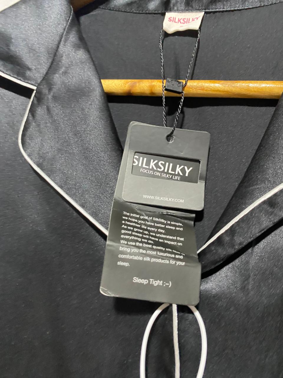 SILKSILKY |S| B30| PREMIUM LUXURY JET BLACK SATIN LOUNGEWEAR CO-ORD SET