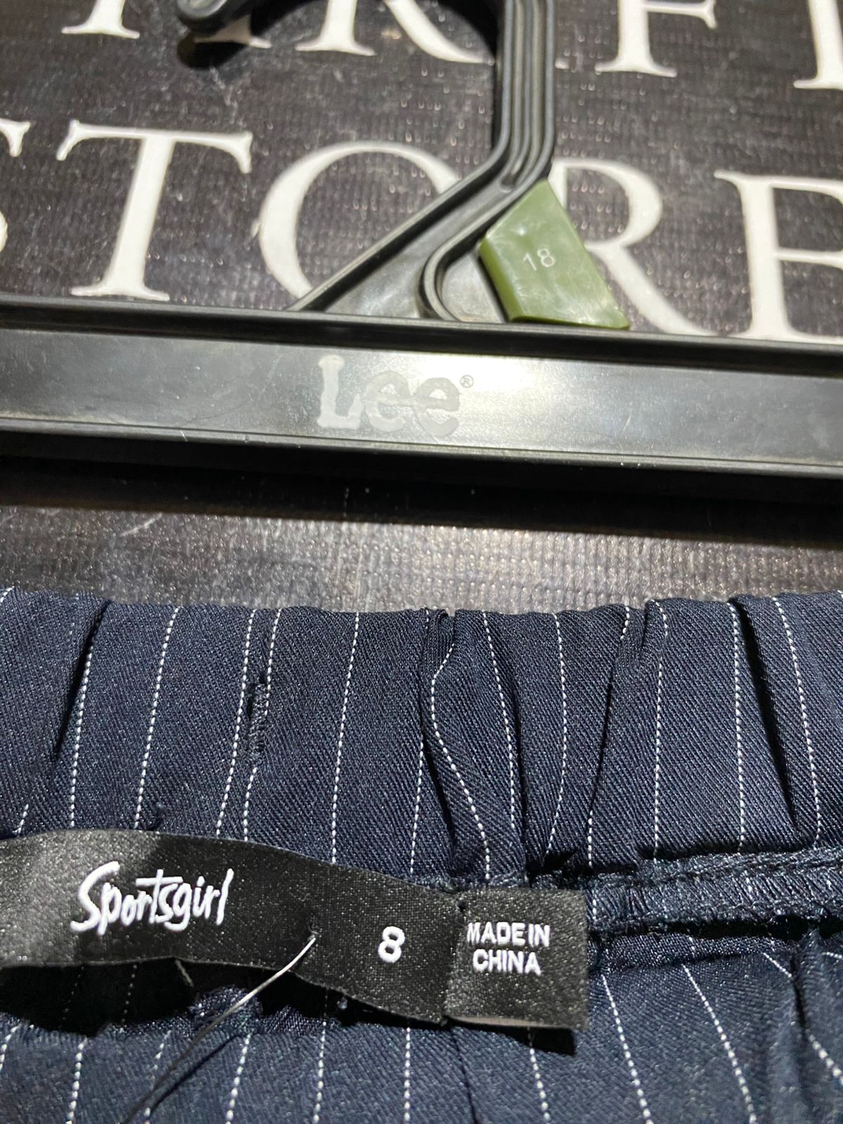 SPORTS GIRL |M| WAIST 28| B30| PREMIUM HIGH-WAISTED NAVY BLUE PINSTRIPE TROUSERS
