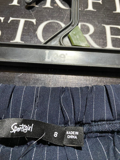 SPORTS GIRL |M| WAIST 28| B30| PREMIUM HIGH-WAISTED NAVY BLUE PINSTRIPE TROUSERS