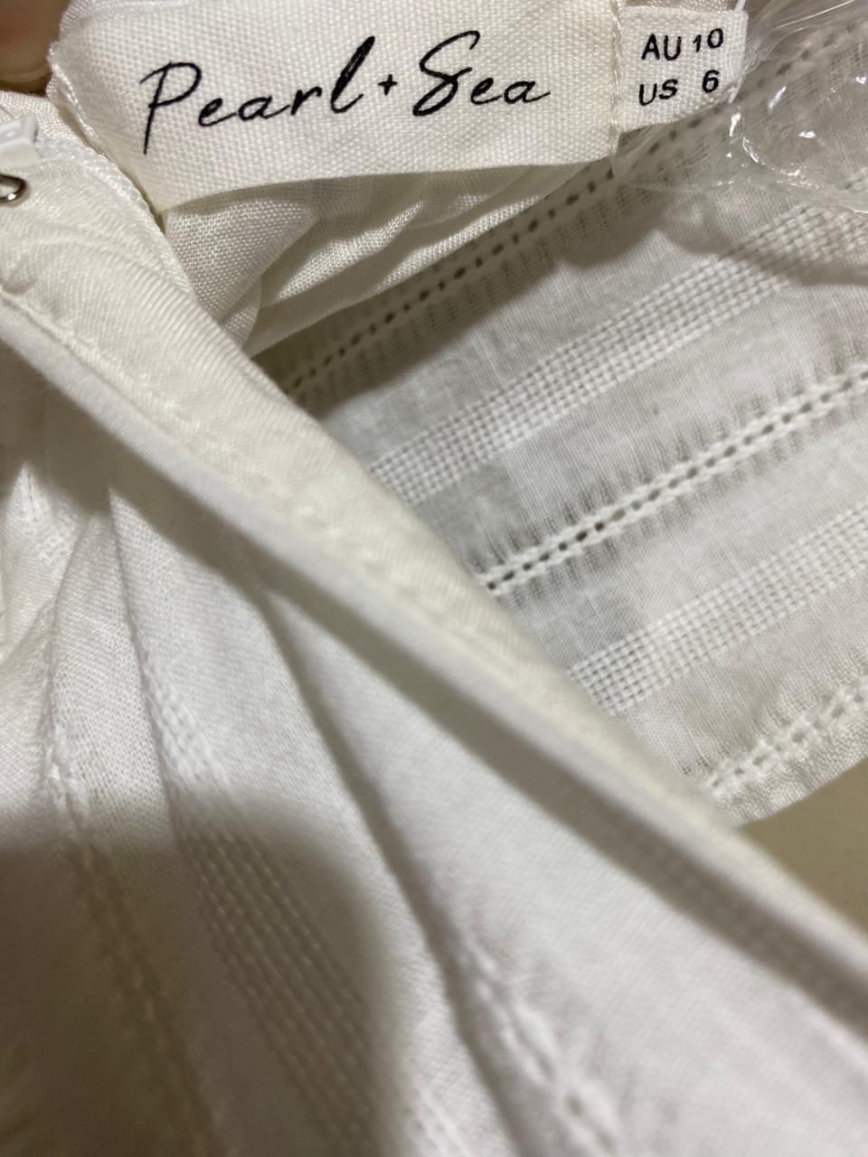 PEARL SEA |S| BUST 15| B30| WHITE PLUNGE V-NECK BUTTON-DOWN MAXI DRESS