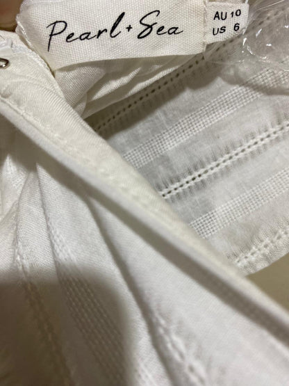 PEARL SEA |S| BUST 15| B30| WHITE PLUNGE V-NECK BUTTON-DOWN MAXI DRESS