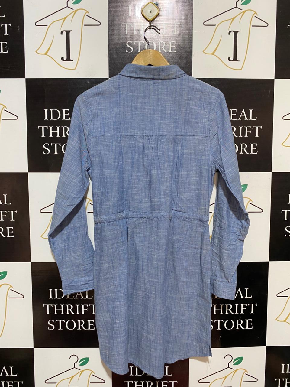 JEANSWEST |M| BUST 18| B30| CHAMBRAY BUTTON-DOWN DRAWSTRING CASUAL DRESS