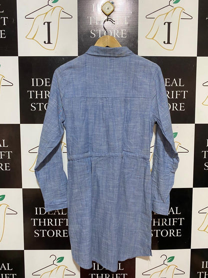 JEANSWEST |M| BUST 18| B30| CHAMBRAY BUTTON-DOWN DRAWSTRING CASUAL DRESS