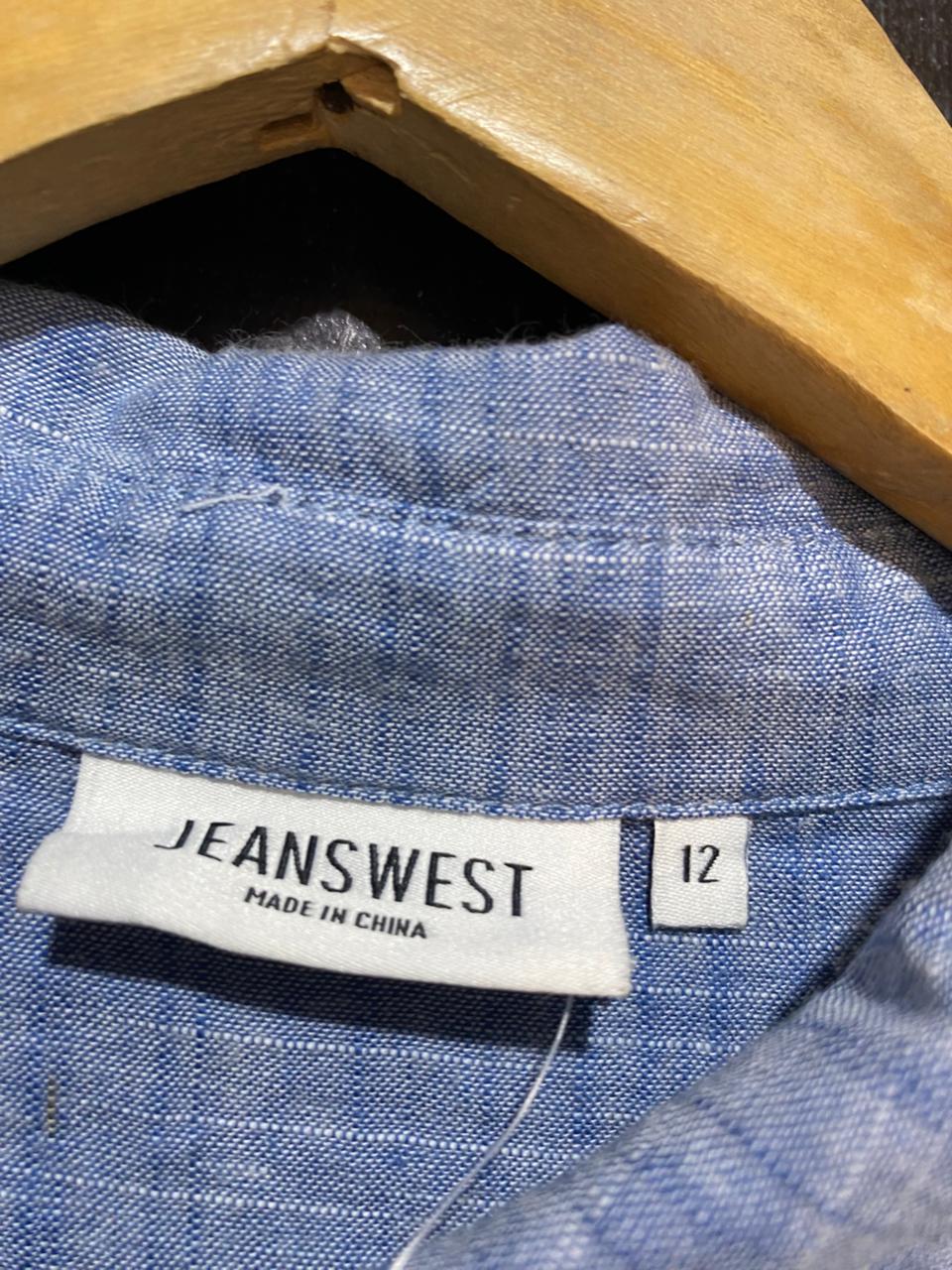 JEANSWEST |M| BUST 18| B30| CHAMBRAY BUTTON-DOWN DRAWSTRING CASUAL DRESS