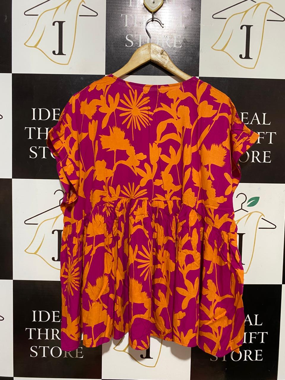 PROUD POPPY |L| BUST FREE| B30| WOMEN'S BOLD FLORAL CAPPED SLEEVE BABYDOLL BLOUSE
