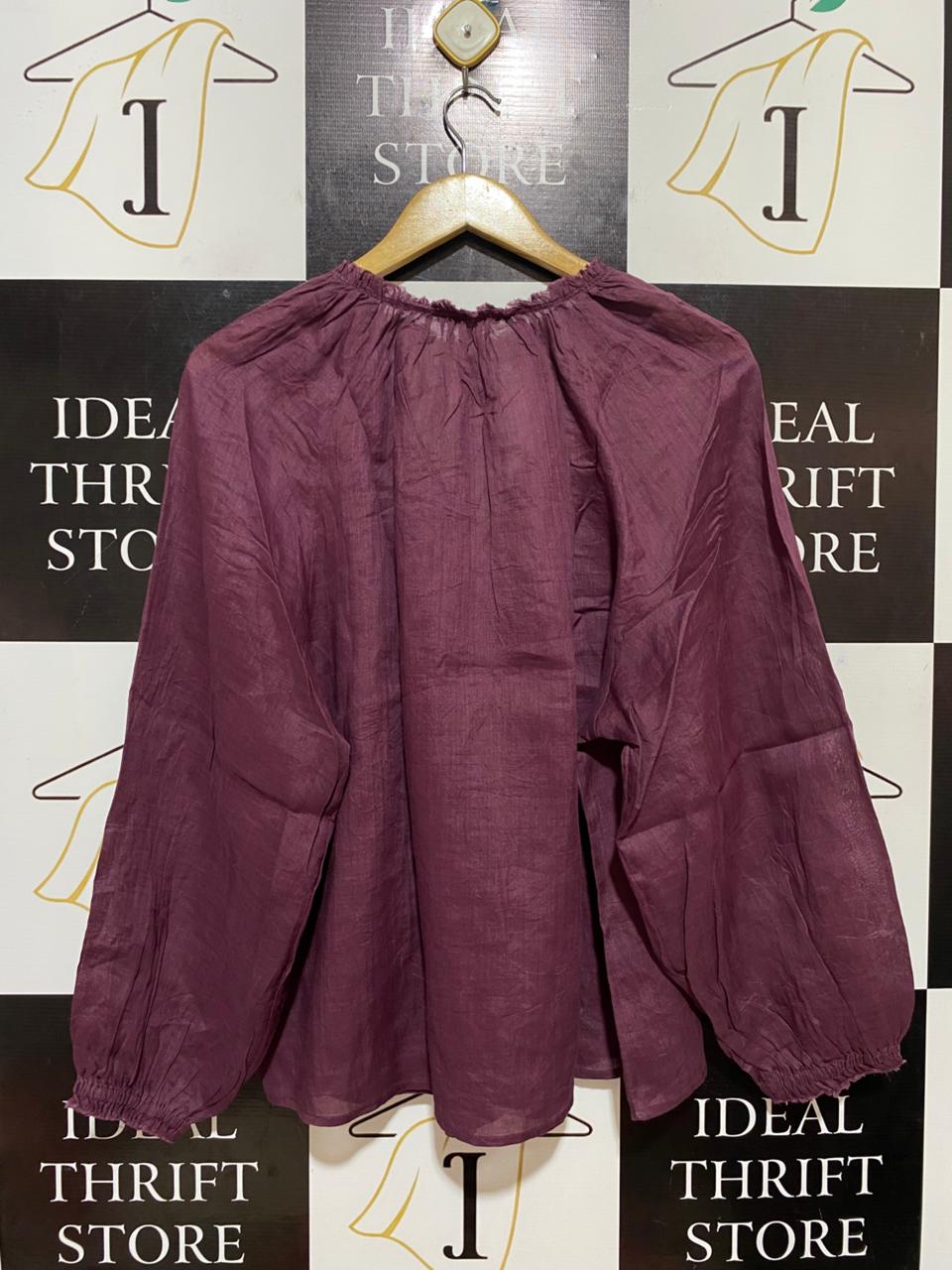 WOMAN ACTIVE |M| BUST 24| B30| RUFFLED V-NECK LONG SLEEVE LINEN BLOUSE