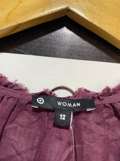 WOMAN ACTIVE |M| BUST 24| B30| RUFFLED V-NECK LONG SLEEVE LINEN BLOUSE