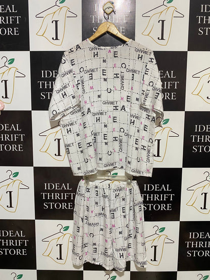 |XS| B30| MONOGRAM PRINT TWO-PIECE LOUNGEWEAR NIGHTWEAR SET