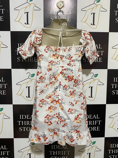 MINX & MOSS |XS| BUST 13| B30| WOMEN'S FLORAL OFF-SHOULDER LACE-UP FRONT MINI DRESS