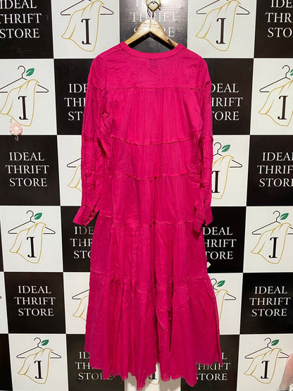 AJE |S| BUST 17| B30| WOMEN'S HOT PINK TIERED MAXI SMOCK DRESS