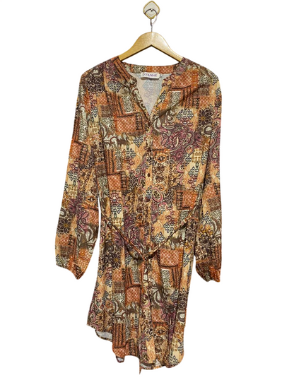 JO ANNE |XL| BUST 23| B30| MULTICOLOR EARTHY ABSTRACT PATTERN SHIRT DRESS