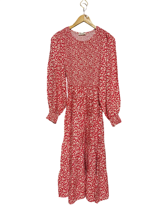 ALWAYS ALICE |M| BUST 13| B30| RED FLORAL SMOCKED MIDI DRESS