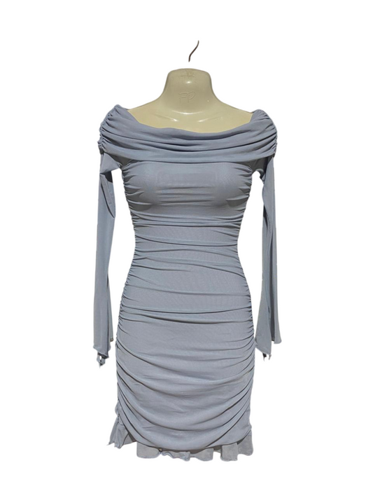 WINDSOR |XS| BUST 12| B31| LIGHT BLUE MESH RUCHED BODYCON MINI DRESS