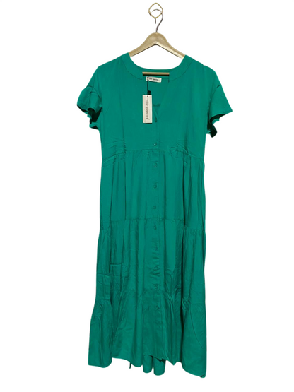 VINE APPAREL |M| BUST 19| B31| VIBRANT EMERALD GREEN TIERED MAXI DRESS WITH RUFFLE SLEEVES