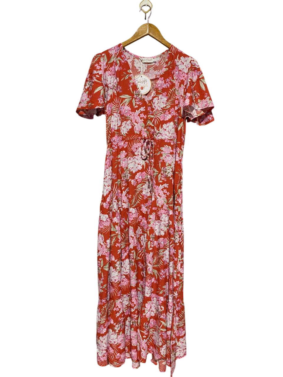 DAISYS CLOSET |M| BUST 18| B31| CLOSET RUST RED TROPICAL FLORAL MAXI DRESS