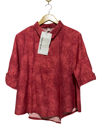 |XL| BUST 24| B31| MAUVE RED JACQUARD EMBOSSED BLOUSE