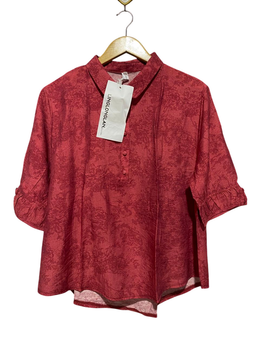 |XL| BUST 24| B31| MAUVE RED JACQUARD EMBOSSED BLOUSE
