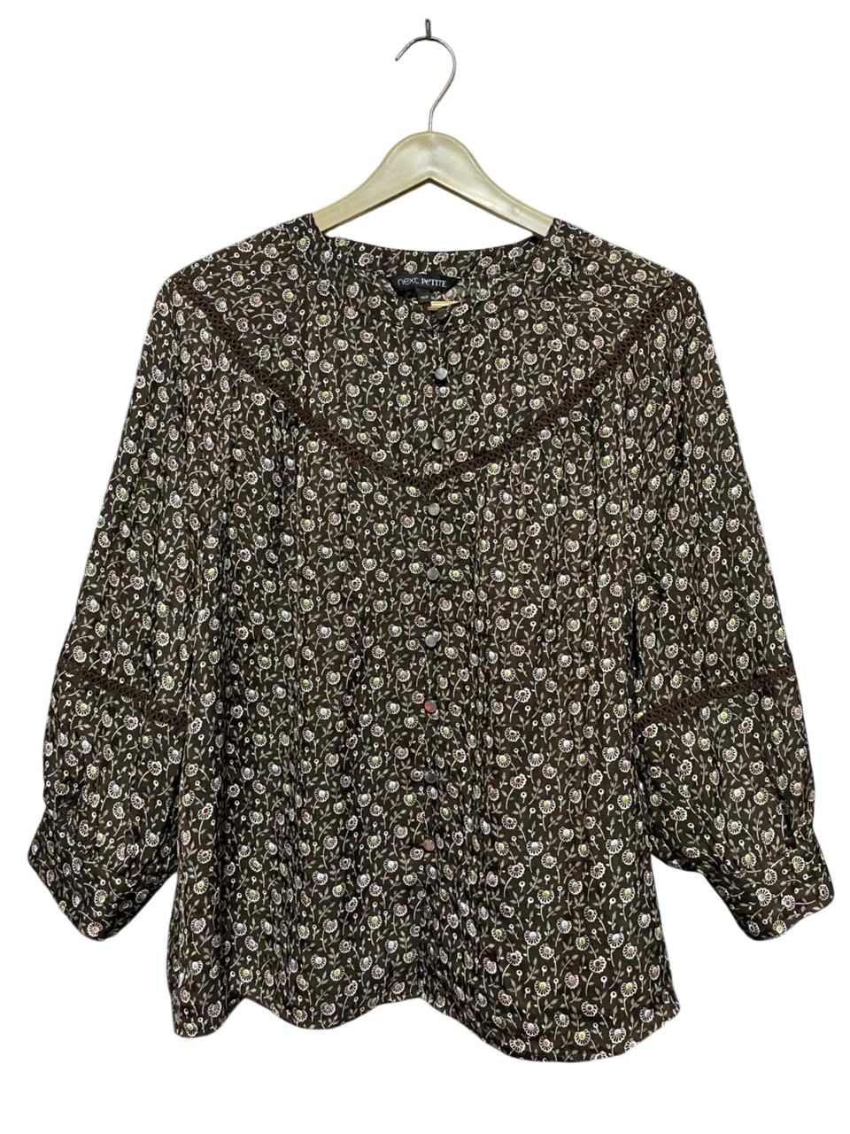 NEXT |XL| BUST 21| B31| BROWN DITSY FLORAL BUTTON-DOWN BLOUSE
