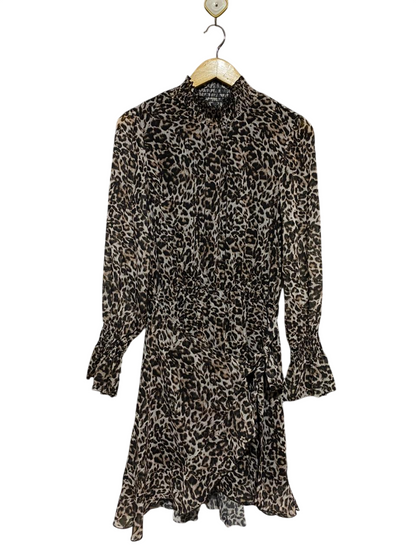 DECJUBA |M| BUST 19| B31| CHIC LEOPARD PRINT SMOCKED HIGH-NECK MINI DRESS