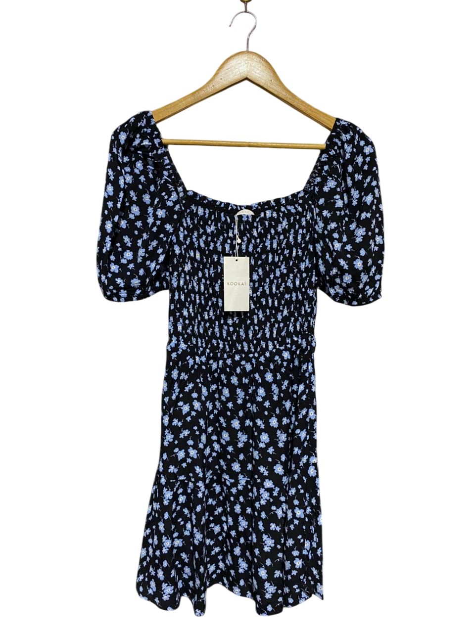 KOOKAI |XS| BUST 12| B31| BLACK & BLUE FLORAL SMOCKED MINI DRESS