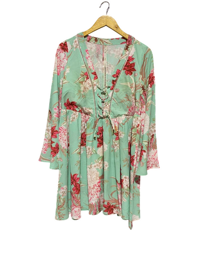 JOJO |M| BUST 18| B31| VINTAGE MINT GREEN FLORAL LACE-UP MINI DRESS