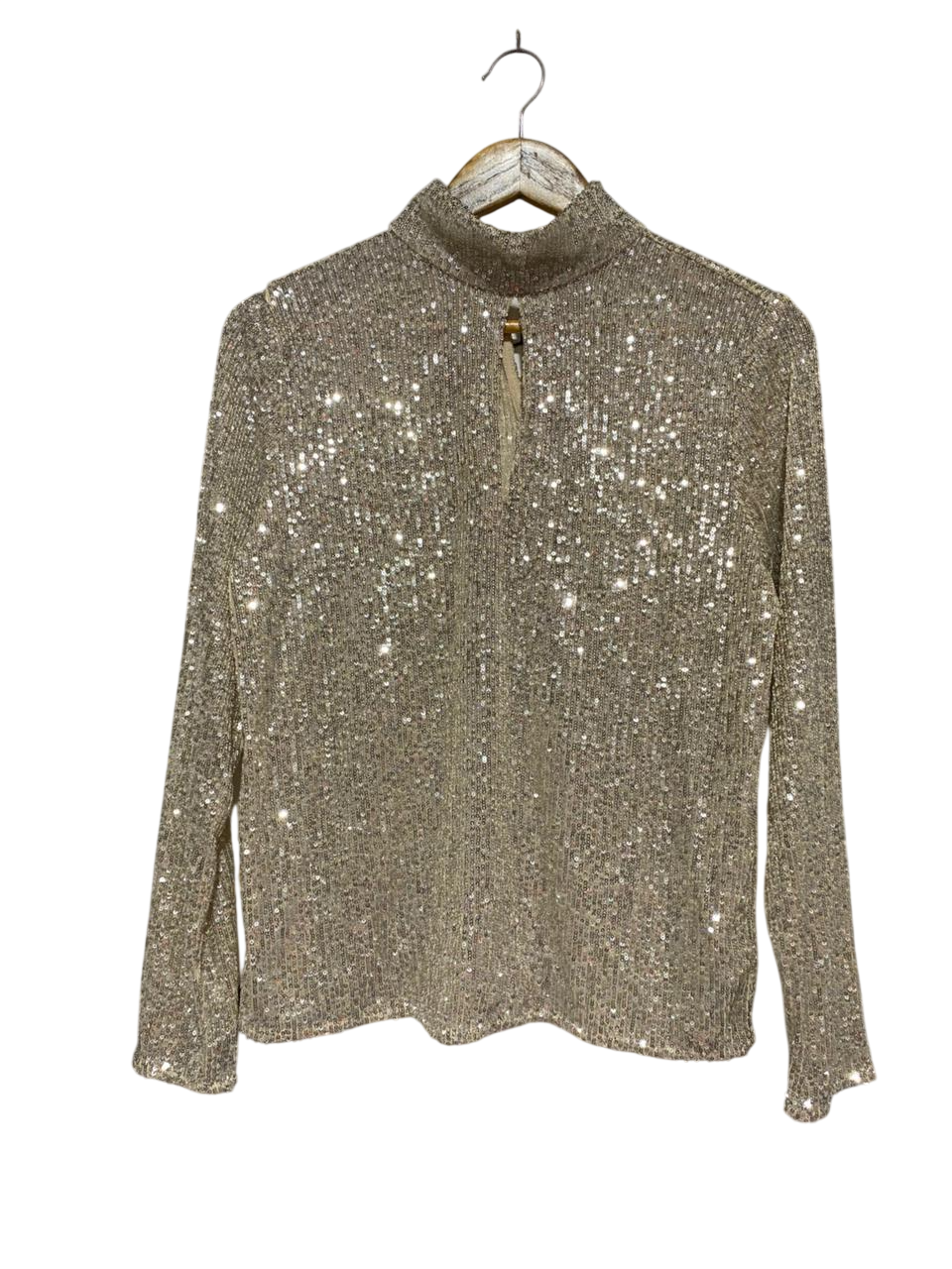 WITCHERY |S| BUST 20| B31| ROSE GOLD SEQUIN MOCK NECK LONG SLEEVE PARTY BLOUSE