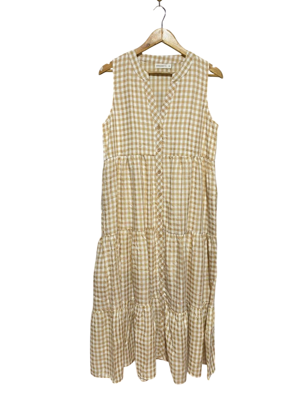 GRACE & CO |M| BUST 19| B31| GINGHAM CHECKERED TIERED SLEEVELESS MAXI DRESS