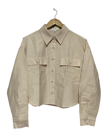 FORCAST |S| BUST 23| B30| BEIGE BUTTON-DOWN CROPPED UTILITY SHIRT