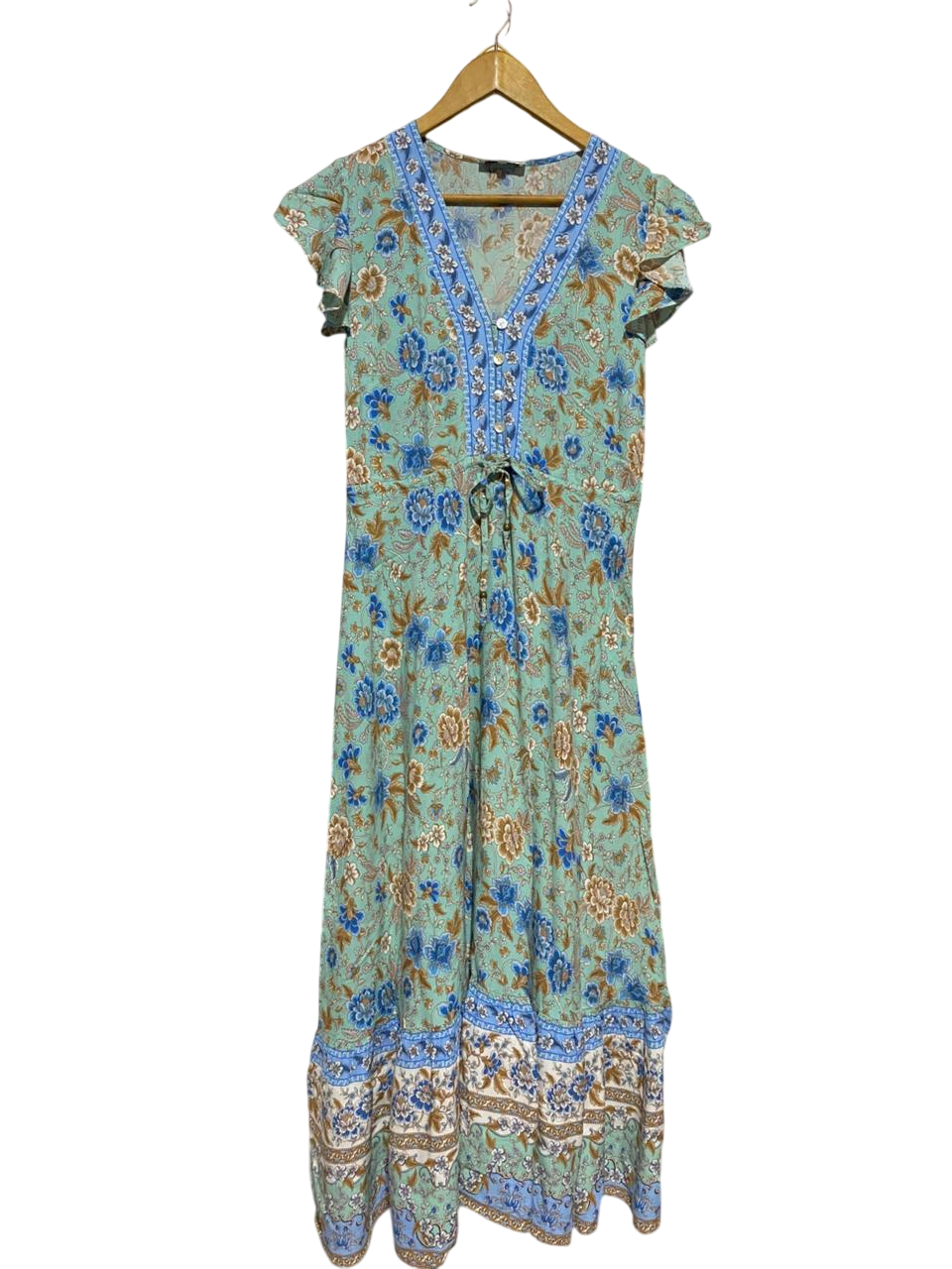ESTHER |S| BUST 16| B31| FLORAL PRINT MAXI DRESS WITH FLUTTER SLEEVES